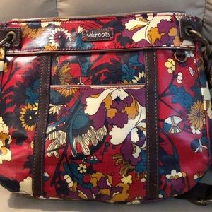 Sakroots Peace red floral crossbody purse